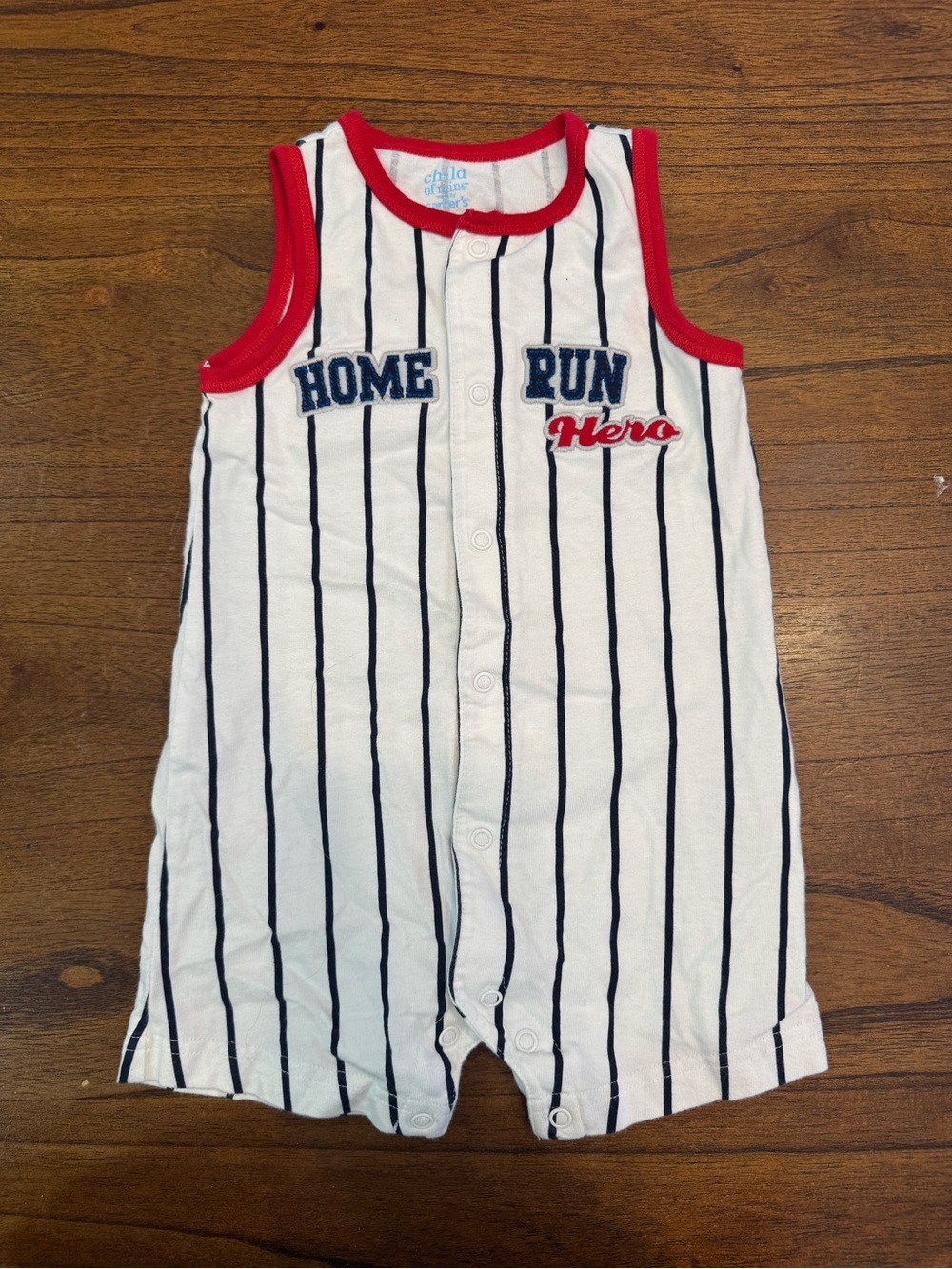 Carter's White Romper with Red Trim and Navy Stripes - Picture 1 of 3